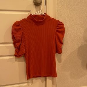 Mock beck orange top with puff sleeve